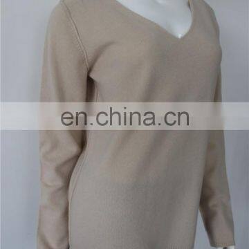 162-96 Women Flat Knit v Neck Reverse Cashmere Sweater photo-3