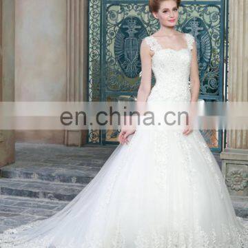 ED Elegant Sweetheart Lace Straps Mermaid Beaded Appliqued Wedding Dress Bridal Gown