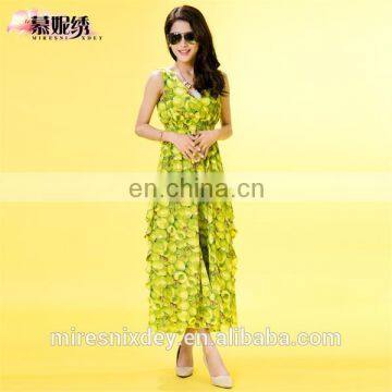 2014 Summer floral printed Bohemia chiffon long dress Guangzhou manufacturer