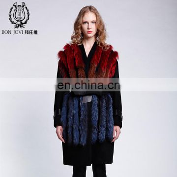 Wonderful Design Raccoon Fur Strip Woollen Jacket Fashion Raccoon Fur Coat Windbreaker With Fur