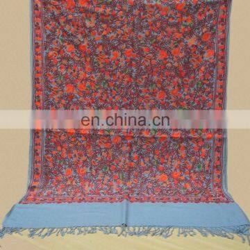 Wool Pashmina Shawl With Fancy Wool Embroidery photo-2