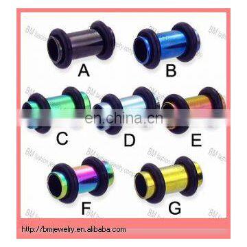 Titanium anodized flesh tunnel, 2 gauge ,ear plug body piercing jewelry rings