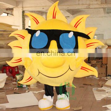 high quality custom yellow sun mascot costume with sunglasses