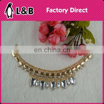 jewelry handmade high quality decoration for collars sparkle rhinestone crystal gold necklace for collar