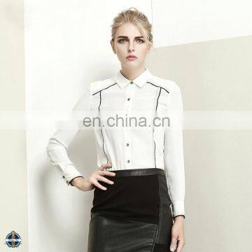 T-WSS005 White Fashion Lapel Long Sleeve Pleat Back Office Ladies Shirt