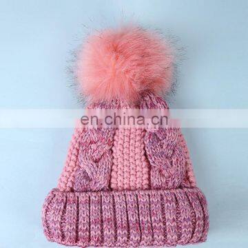 Women Winter Fashion Cable Knit Beanie Fur Hat On Sale