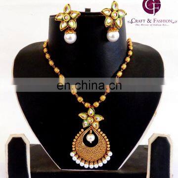 Kundan Pendant Set-Antique One gram Gold plated Pendant Set-Wholesale Antique Jewelry-Big pendant set