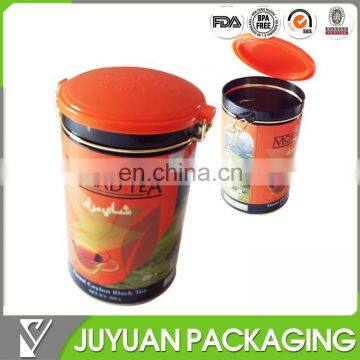 Tall round airtight tea tin can with plastic lid and valve