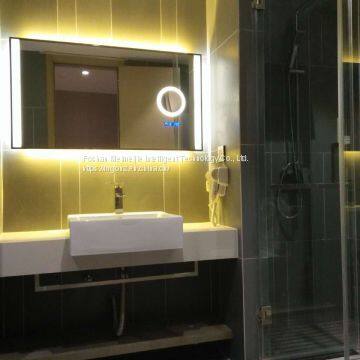 Custom Hotel Bathroom Mirror Plus Magnifying Glass Time Temperature Function Mirror Anti-fog Smart Mirror photo-4