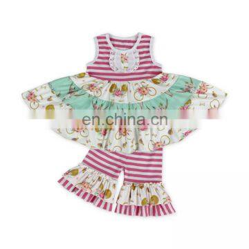 White And Red Twirl Stripe Boutique Dress And Capris Jersey Cotton Outfit OEM Boutique Kids Clothing