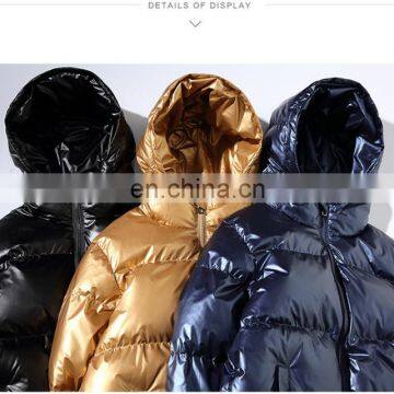 Mens Winter Long Sleeve Hoodie Zip up Shiny Puffer Jacket photo-2