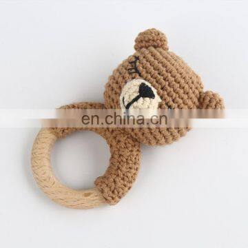 Newborn Toy Wood Ring Baby Wooden Teeth Round Crochet Pendant Hand Hook Doll Knitted Doll Crochet Cartoon Doll