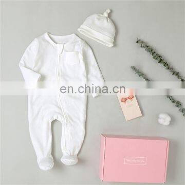 Zipper Footie Romper Hat Set Boy's Girl's Unisex Organic Baby Bodysuit photo-6