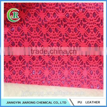 Low Price Spider Mesh Glitter PU Leather Fabric photo-3