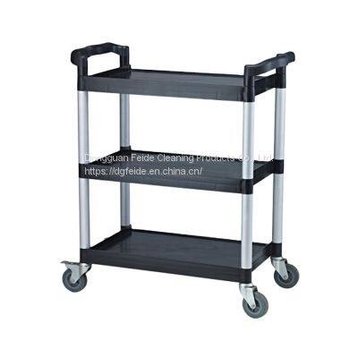 Large Size 3 Shelf Utility Cart With Wheels-Round Pillar Commercial Janitorial Cart With Cover photo-2