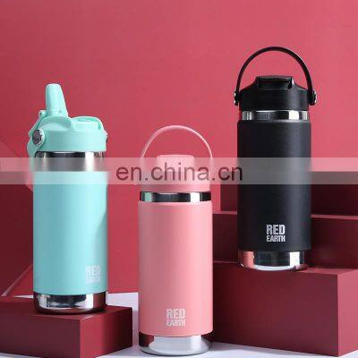 GiNT 550ml Flip-open Straw SUS316 Thermal Flask Insulated Water Cup Vacuum Water Bottle with TPE Handle