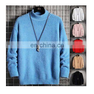 Factory wholesale high quality high-neck loose mink fleece winter plus velvet thick knitted jacket men's sweater