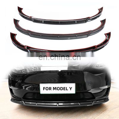 Car Carbon Fiber Guard Protetor Lip Three Section Front Shovel For Tesla Model Y 2021