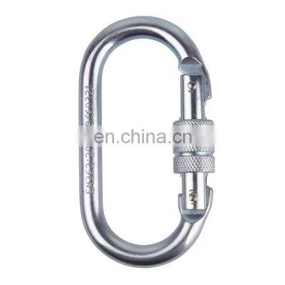 Wholesale Oval Silver Screwgate Steel Carabiner For Industrial Safety Climbing Camping Metal Fall Protection Carabiner Snap Hook