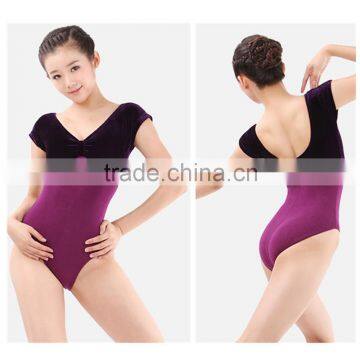 Hot Sale Two-tone Velvet Cotton Lycra Cap Sleeve Gymnastics Leotard