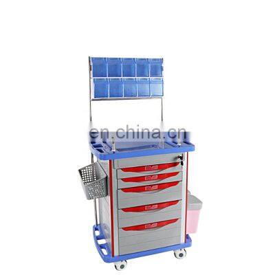 HC-M045 Hospital Stainless steel and plastic basket Anesthesia Cart medical Instrument medicine rescue trolley hospital trolley