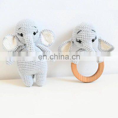 Cuties Crochet Amigurumi Fox Doll Rattle Set Baby Gift Elephant Wooden Teether Ring Kid's Toy Vietnam Supplier Cheap Wholesale photo-2