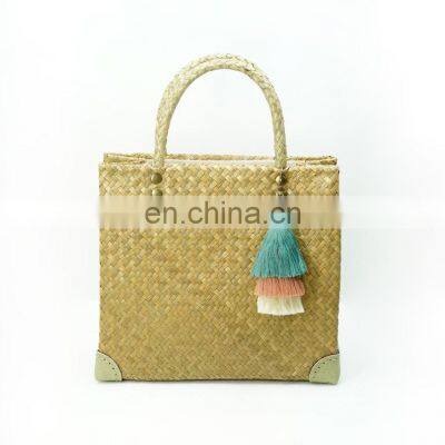 Handmade Seagrass Handbag Interior zipped with cotton lining 100% Nature Straw Woven Tote Bag Wholesale