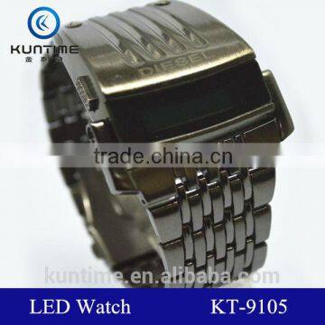 machine cat head stainless steel back metal bracelet watch lcd display