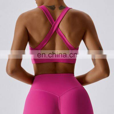 Cross Back Recyclable Yoga Sexy Bras Factory Sales Women Square Neck Sports Tank Tops photo-2
