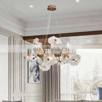 Modern Luxury LED Chandelier Lighting Living Room Decorative Dining Room Glass Lotus Leaf LED Pendant Lamp