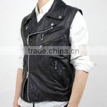 Motorbike leather vest YKK zippers