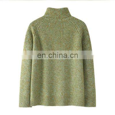Custom 100% Cashmere Turtleneck Jumper for Women Rib Knitted Oversized Casual Winter Sweater With Logo on Front