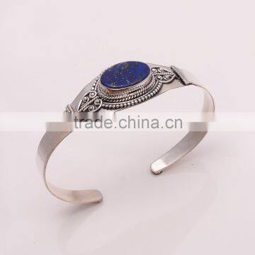 925 SOLID STERLING FINE SILVER HANDWORK LAPIS BANGLE