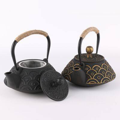 Chinese Classic Japanese Water Brewing Tea Pot Home Health Black 800ml Fish Scale Cast Iron Teapot With Filter
