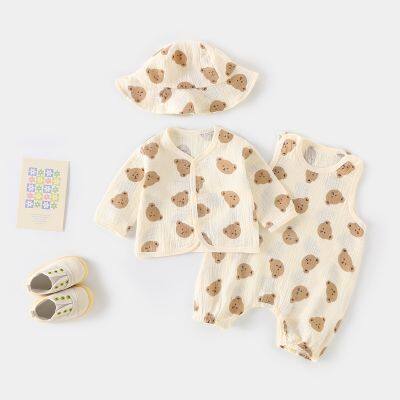 Kids Romper Climb Crawl Suit Vest Sets Newborn Bodysuit Baby Clothes Summer Three Pieces Children's Pajama Onesie Jumpsuit photo-3