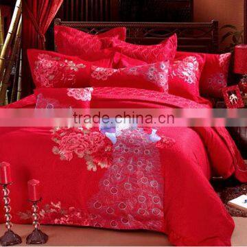 Chinese element embroidery jacquard red bedding set for wedding