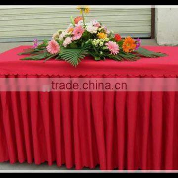 hotel table skirt / fancy ruffled red table skirt / wedding and exhibition show table skirt