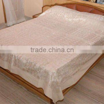 White handmade Hand Embroidered Ethnic indian Bedspreads Bedding