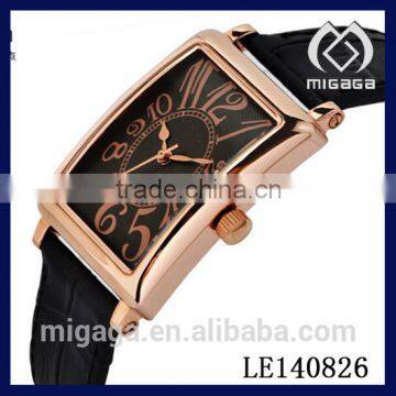 pink gold plated japan quartz movement leather strap watches*men's watches rectangle case leather strap quartz movement