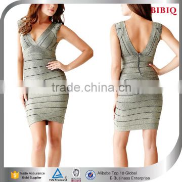 sexy rayon nylon dress knee length bandage dress mature elegant women sexy stretch mini dress v neck pencil dress