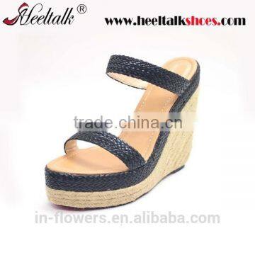 Wholesale black high quality women wedge heel slippers