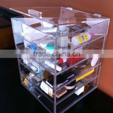 Acrylic Cosmetic Drawer Box with hinged lid