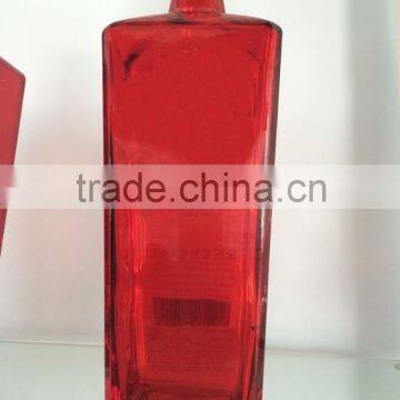 750ml red painted square glass bottle with cork