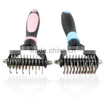 Pink Blue Pet Fur Grooming Tool Dog Pet Double Side Dematting Rake Comb