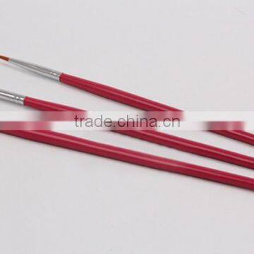 Red Wood Handle Nail Art Pointed End Brush Nail Art Brush 3 Point Set
