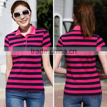 China Factory Women Cotton Blank Polo T-shirt With Stripe photo-6