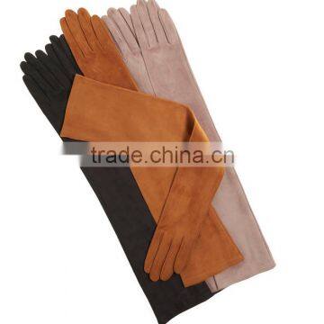 ladies suede leather 60cm arm long leather gloves factory