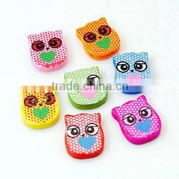 Cartoon Owl Wood Beads, Lead Free, Mixed Color, 19x16x4.5mm, Hole: 1.5mm(WOOD-E001-4-LF)