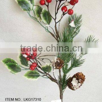 100% handmade 16" RED BERRY PINE NEEDL HOLLY LEAF WITH FROSTED snow pick for christmas decorations