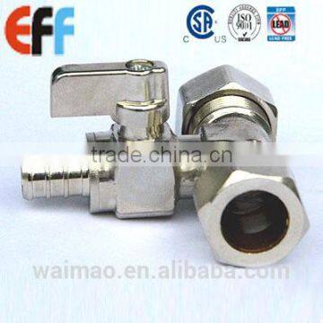 1/2"-- 5/8" Tee Mini Ball Valve 3 way OD Comp. and OD Comp. and PEX with CSA certificated